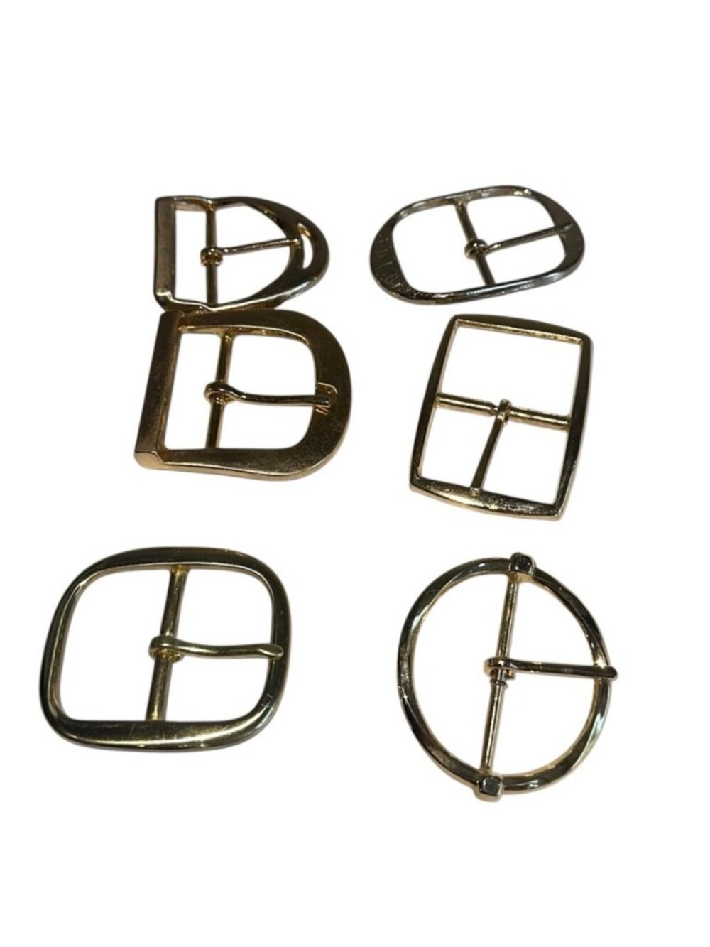 Lot Of 6 Vintage Goldtone Metal Belt Buckles Circle Rectangle Angled Preppy